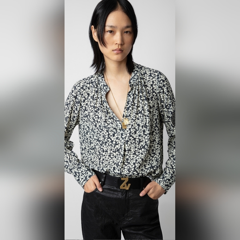 Zadig & Voltaire HOT ITEM! Tink Crepe Floral Print Blouse in Vanille. Sz Md.